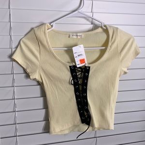 Front lace cream crop top